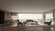 Living do Brava com cozinha integrada e vista para a cidade.